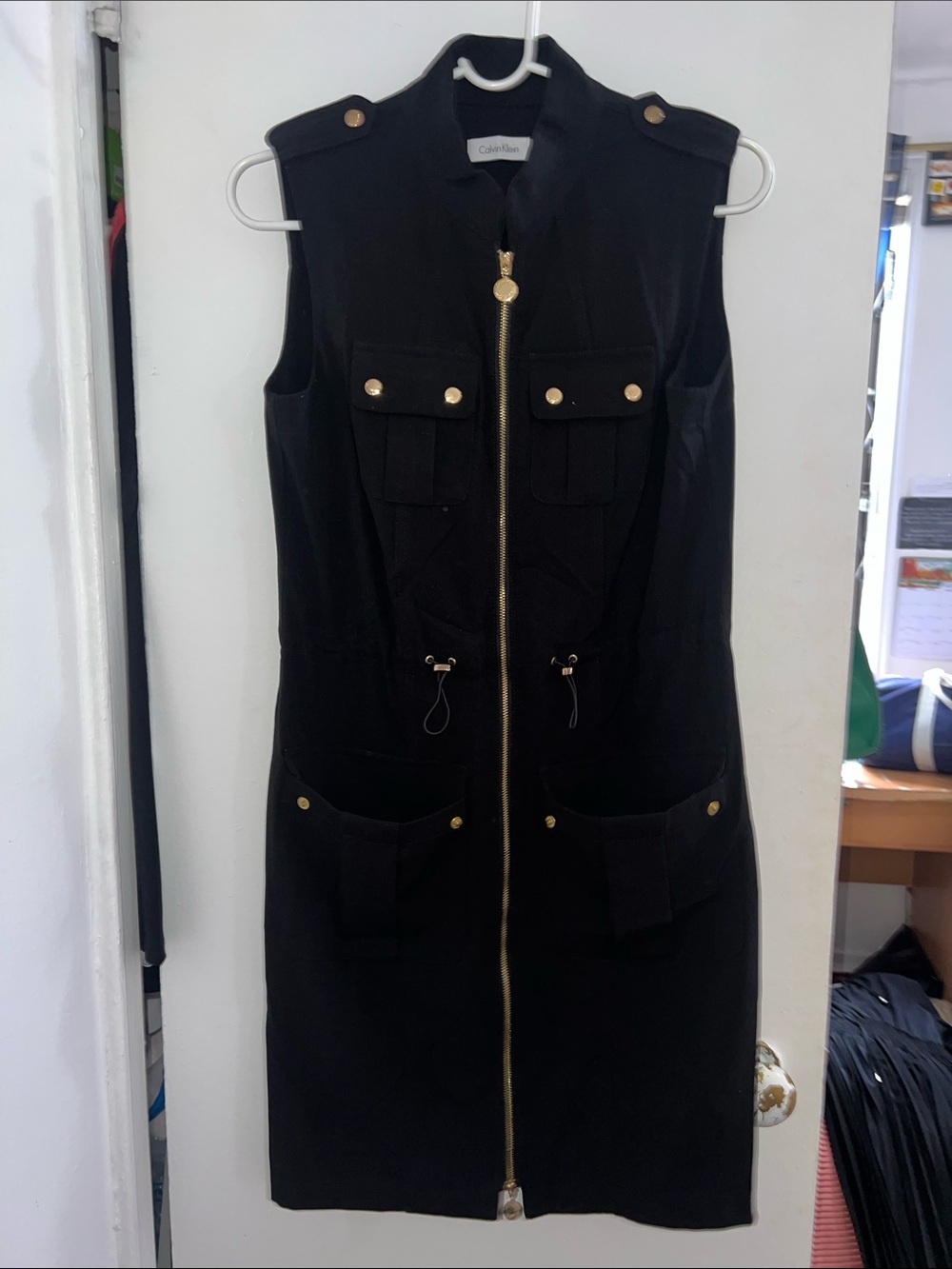 Calvin Klein Black Sleeveless Zip-Front Cargo Midi Dress